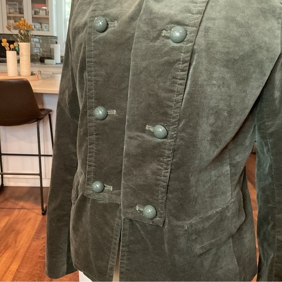 Talbots Dark Green Velvet Open Front Military Style Jacket Size Medium - Picture 5 of 10